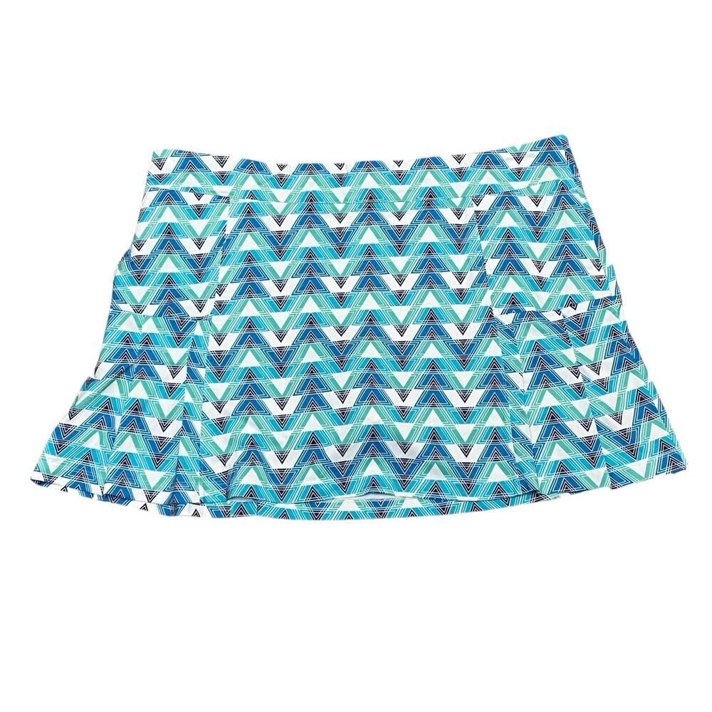 Lillie Green Skort Womens XL White Blue Geometric Pull On Stretch Tennis Golf